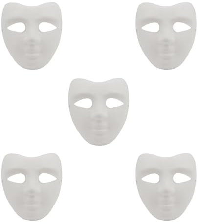 Yamoloz Lackierbare Papiermasken für Karneval, Cosplay, Halloween-Party, Damen, Herren, DIY, weiße Papiermaske, Maskerade, Zellstoffrohling zum Bemalen, 5 Stück