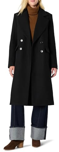 Amazon Essentials Cappotto Lungo a Doppiopetto in Misto Lana, Vestibilità Comoda Donna, Nero, XXL