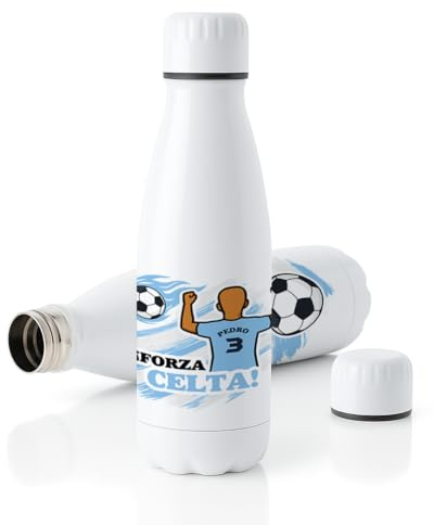 Botella deportiva de acero inoxidable 700 ml con tapón de seguridad – bidón personalizable para fútbol, colegio, trabajo y uso diario en niños y adultos – ligera y resistente (Celta, Chico)