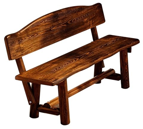 Panchina da giardino in legno massello con schienale, design rustico e resistente alle intemperie, supporta 299,4 kg, perfetta per patio, prato, balcone, cortile e portico