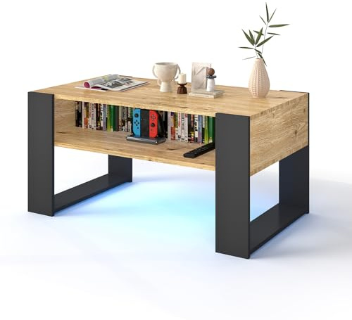 Xisilla Mesa de Centro Madera, Mesa Auxiliar Sofa, Mesa Auxiliar Salon con Espacio de Almacenamiento, Multifuncional Mesa Centro Salon de Diseño Moderno, 92x50x45 cm (LxAxA)