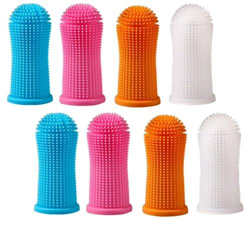 Bangbobi Set di 8 spazzolini da Denti per Cani e Gatti, Silicone Alimentare, 4 Colori (Bianco, Rosa, Blu, Arancione)