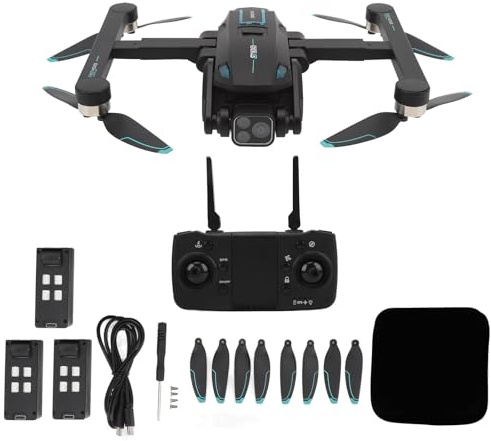 POENVFPO RC-Drohne mit Dual-Kamera, 4K-HD-FPV-WLAN-Drohne mit Automatischer GPS-Rückführung, Bürstenloser Motor-Quadrocopter Zur Hindernisvermeidung, Lange Flugzeit für Anfänger in der (3 Batterien)