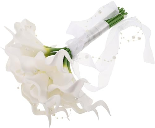 Garneck Brautstrauß Künstlich Weiße Calla Lilien Leicht Elegant aus Schaumstoff und Kunststoff für Hochzeit Brautparty und Fotografie