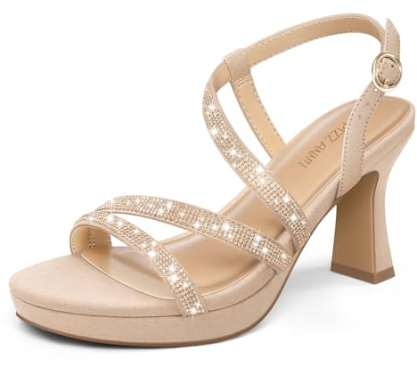 PIZZ ANNU SoleBella - Sandalias de tacón de bloque de plataforma para mujer, tacón grueso de 3 pulgadas, puntera abierta, correa de tobillo, cómodas, zapatos de vestir para bodas y fiestas