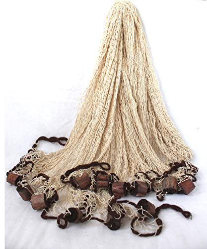 großes Baumwoll Fischernetz zur Dekoration ca. 250x250cm Beige mit Holzschwimmern