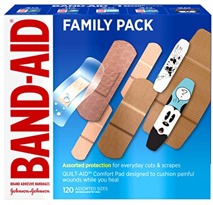Band-Aid Brand Adhesive Bandage Family Variety Pack in Assorted Sizes Including Water Block, Sport Strip, Tough Strips, Flexible Fabric and Disney Bandages for First Aid and Wound Care, 120 ct