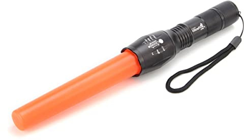 UltraFire Verkehrsstab LED Taschenlampe, 800 Lumen Signalstab Taschenlampe für Verkehrssteuerung, 5 Modi Zoomable Taktische Taschenlampe mit Roter Stroboskop Modus für Parken Flughafen, A100