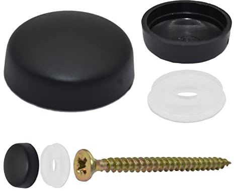 Pack of 50 x Black SNAP-ON Two Piece Dome Screw Cover CAPS - Large CAPS & Bases