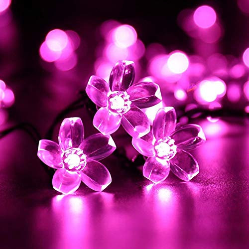 KINGCOO Solar Flower String Lights Outdoor, Waterproof 21FT 50LED Peach Cherry Blossom Solar Fairy String Lights 8modes for Gardens Indoor Home Wedding Christmas Party Decorations(Pink)