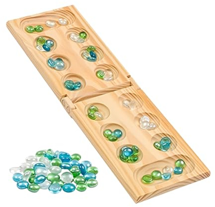 Regal Games Mancala Board Game - Fun Classic Table Game with Wooden Board for Adults & Kids - 48 Glass Mancala Beads & 2 Player Games - Ideal for Family Game Night, Travel (Ages 8+)