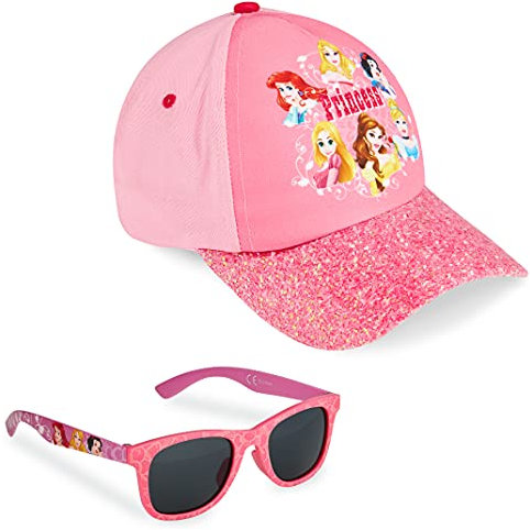 Disney Basecap Kinder Mädchen, Sonnenhut Kinder und Sonnenbrille Set, Prinzessinnen Kappe Mädchen ab 3 Jahren, Einheitsgröße