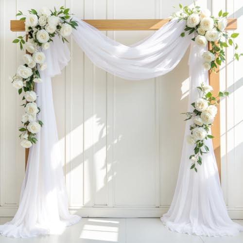 LINXTAR – Lot de 2 rideaux blancs pour arche de mariage, 6 m de long et 76,2 cm de large, en mousseline transparente pour arche de mariage, décoration de fête, cérémonie