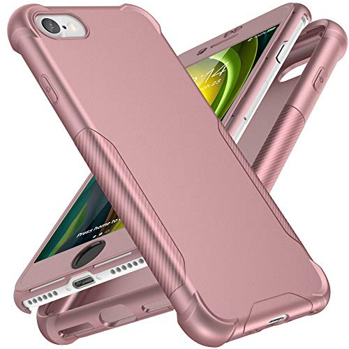 ORETECH Handyhülle für iPhone SE 3 2022 Hülle, iPhone SE 2020 Hülle, iPhone 7/8 Hülle, mit [2X Displayschutzfolie] 360 Grad Stoßfest Schutzhülle Silikon Hard PC Case für iPhone SE 2022 5G, Roségold
