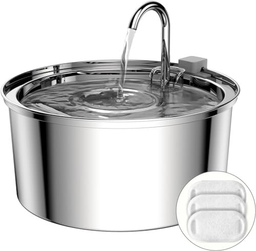 TOMXCUTE 3,2L Fuente de Agua para Gatos de Acero Inoxidable, Bebedero diseño de Grifo, Funcionamiento silencioso Aptas para el lavavajillas, con 1 Esponja y 3 filtros