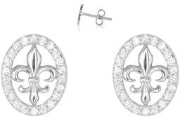 TALISMAN JEWELLERY Boucles d'oreilles en argent 925 et zircons blancs ovales - Fleur de lys, 11-12 MM, Argent sterling, Zirkonia