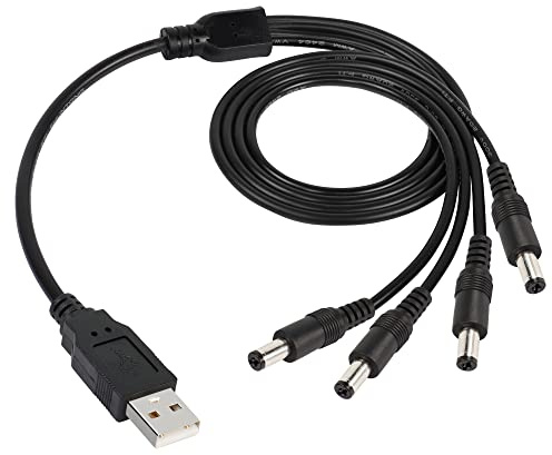GINTOOYUN USB to DC Splitter Power Cable 1 to 4 USB 2.0 Male to 4 DC 5.5mm x 2.1mm Extension Cable for LED Strip Lights, Monitors, HUB Splitters, Routers, Speakers, Mini Fans, Tablet Computers 70cm
