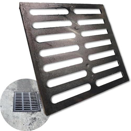 MOSINSBO Cast Iron Drain Grate 16x16 in for Vodaland Catch Basin, B-Class 28100 lbs Heavy-Duty Driveway Channel Cover, Outdoor Trench Drainage Grate, Square Metal Sewer Cover (True 15.4x15.4)