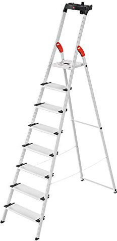 Hailo Stehleiter ComfortLine, 8 XXL-Stufen bis 150 kg, große Leiter aus Aluminium mit Ablage & tiefer Standfläche, klappbare Aluleiter rostfrei, Silber, Aktuelles Modell L80, Made in Germany