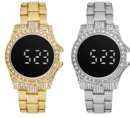 JewelryWe Armbanduhr Herren Damen mit Strass Römische Zahlen Zifferblatt Metallarmband, Quarz Analog Uhr Muttertag Gold Silber