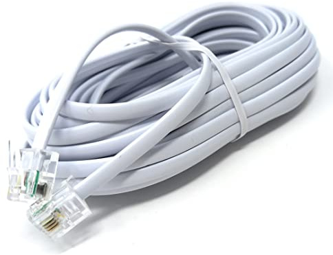 DRUT RJ11 to RJ11 Telephone Landline Cable, 7.5m White | ADSL (6P4C), Flat Lead, High Speed, BT Internet Broadband, Male to Male, Router, Modem, Phone Extension Wire, 24.6ft