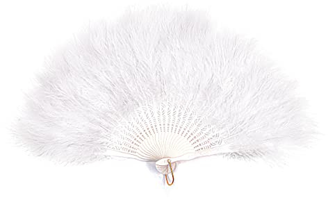 Tiardey Handfächer mit Federn, 50 cm Federfächer Flapper, Faltbare Handfächer für Kostüm, Hochzeit, Party, Geschenk, Outdoor, Vintage, Tanz, Foto-Shooting (weiß)