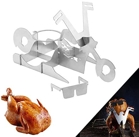 Edelstahl Huhn Braten Rack,Amerikanisches Motorrad BBQ,Tragbarer Hühnerständer mit Gläsern,BBQ Hähnchengriller,Bierdosenhalter Grillrost,Hähnchen Grill,zum Backen von Backöfen und Grillen (Stil2)