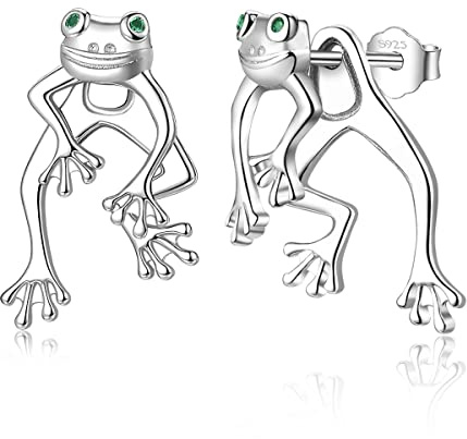 Groda örhängen dam 925 sterlingsilver kul söt två sätt groda örhängen smycken gåvor för kvinnor flickor barn