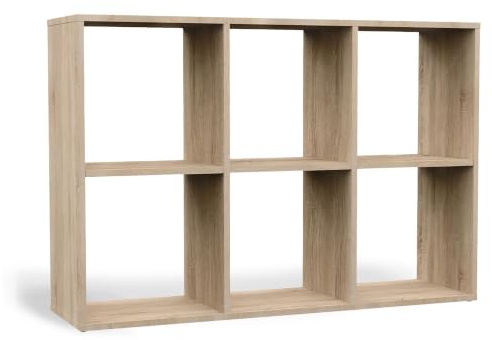 CDF Bücherregal mit 6 Fächern Würfelregal offenen Würfeln für Wohnzimmer Studio 2x3 Regal Stufenregal Ordnungssystem für Bücher Deko Fotos Arbeitszimmer Flur Eiche Sonoma 30x110x75 cm