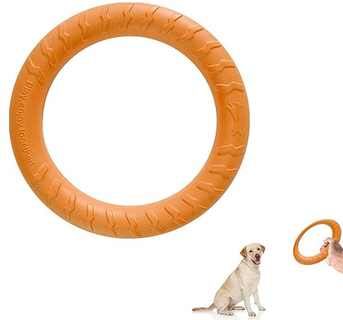 QEEROYO Anello per Morso, Giochi Galleggianti per Cani, Allenamento Interattivo Anello, Frisbee Giocattolo per Cani, Dischi Volanti per Cani, Arancione