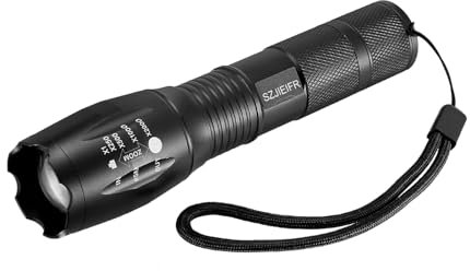 SZJIEIFR 18650 Lightweight Flashlight Military Flashlight LED Pocket Flashlight Handheld Powerful Flashlight,5 Modes Zoomable, Aluminum Alloy,Waterproof for Home and Outdoor