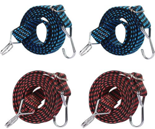 4 Stück Spanngummi mit Haken, Verstellbar Bungee-Bungee mit Haken, Gepäckgurte Gummiseil mit Metallhaken, Flache Extra Starke Spanngurte, Expander für Camping, Fahrrad, Autotransport, 1m & 2m