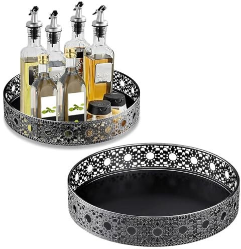 2PCS Turntable Condiment Holder, Cupboard Organiser, Openwork Pattern Rotating Rack, Rotatable Spice Rack, Multi-Functional Spice Rack for Kitchen Storage