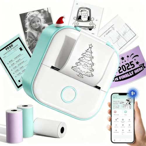 T02 Sticker Drucker Mini für Smartphone – Bluetooth Thermodrucker 203DPI, Pocket Aufkleber Drucker Farbig, inklusive 3 Papierrolle für Studium, Journal, Fotos, Geschenke & Anatomische Diagramme, Grün
