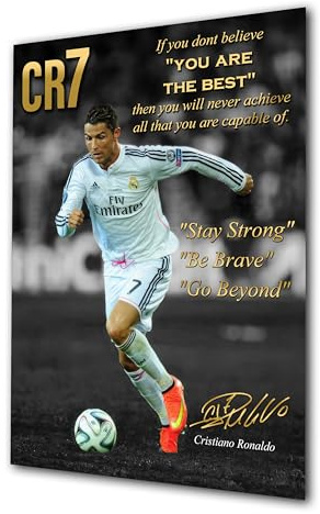 Großes A3-Poster, ungerahmt, Cristiano Ronaldo, CR7, Gold, motivierend, Fußball-Legende, Tribut, mit Unterschrift (Kopie), inspirierende, goldene Zitate