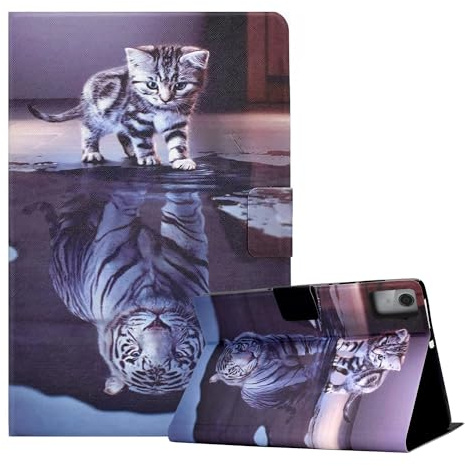 CASAFUNY Hülle für Lenovo Tab M11 (TB330) 11 Zoll 2024, PU Leder Tablette Schützhülle mit Stifthalter Ständer Cover Case für Lenovo Tab M11 2024, Katze und Tiger