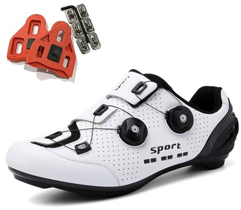 SDEQA Herren Fahrradschuhe Damen Rennrad Sneakers Kompatible mit Peloton Look SPD SPD-SL Delta Lock Pedal Anti-Skid Atmungsaktiv Radschuhe Schuhe,Weiß,38 EU