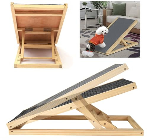 Hunderampe Länge 70cm Einstellbar 30/40cm Höhe des 2 Gangs Hundetreppe für Bett, Sofa, Auto, Rampe Hunde aus Holz, Hundeleiter Auffahrrampe für Haustiere mit Anti-rutsch max 40kg Sicher