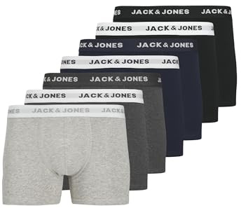 Jack & Jones Boxershorts för män, 7-pack boxershorts, ljusgrå – vit – svart – grå – mörkblå, XXL
