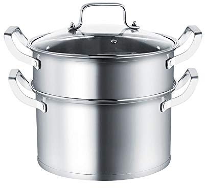 ANSNOW Steamer Pan Stainless Steel Steamer Cooker Pot Soup Pot Multi-Layer Boiler Kitchen Household Steamer Set Steamer Cooking/Silver(30Cm)/Double Layer