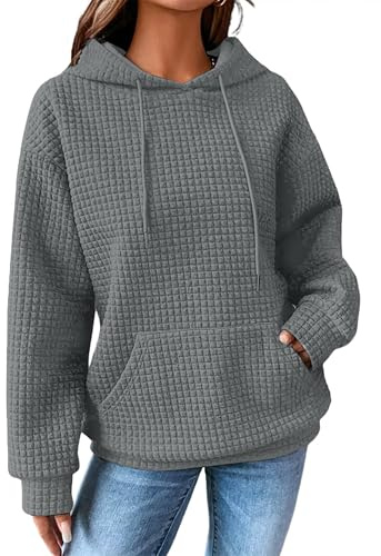 Zeagoo Hoodie Damen Sweatshirt Winter Langarm Kapuzenpullover Casual Waffel Pullover V-Ausschnitt Hoody mit Tasche Kordelzug S-XXL