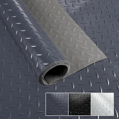 PVC Bodenbelag Meterware 1,5mm Antirutschmatte Bodenmatte geruchslos Noppenmatte Riffelblechmatte Tränenblech Karo Dionis rutschfest Tränenblech Anthrazit 200x100cm