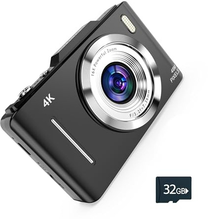 Fotocamera digitale 4K, foto da 48 MP, scheda SD da 32 GB e cordino inclusi – fotocamere per fotografia, fotocamera per vlogging, videocamera, mini fotocamera, piccola macchina fotografica, regalo per