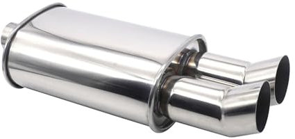 DZSYINGLONGSM Endrohre Edelstahl 63mm Doppel Einlass Outlet Auspuff Schalldämpfer Rohre Endrohr System Racing Sport Schalldämpfer Turbo Sound Boost Auspuff Endrohr(XH-EP053-SL)