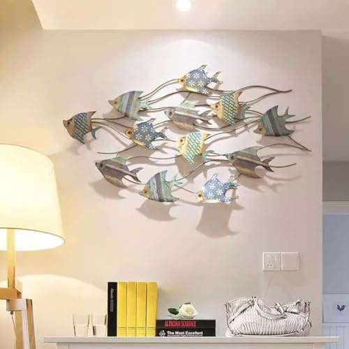 3D Metal Fish Wall Art Decor - Wrought Iron Marine Wall Sculpture for Home, Garden, Bedroom - Modern Nautical Wall Decoration