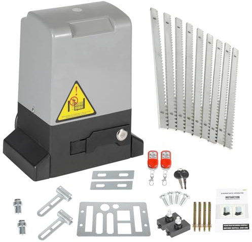 Ollewiellan Set di azionamento scorrevole fino a 800 kg o 12 m per cancello scorrevole, 370 W, azionamento per porta del garage con 2 telecomando, funzione di chiusura automatica con cremagliera da 4
