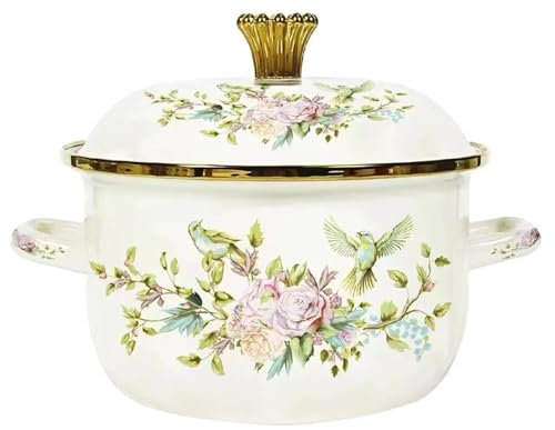 Cazuela Olla de sopa esmaltada con estampado vintage, utensilios de cocina, olla esmaltada for el hogar, ollas en Stock de gran capacidad gruesas(White03,24CM)