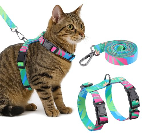 Wanmu Katzengeschirr Mit Leine, Verstellbare Ausbruchsicher Brustgurt Katzenleine Mit Geschirr füR Kleine und Mittlere Katzen, Katzenweste Katzenhalsbänder für Spaziergänge, Reisen, Outdoor