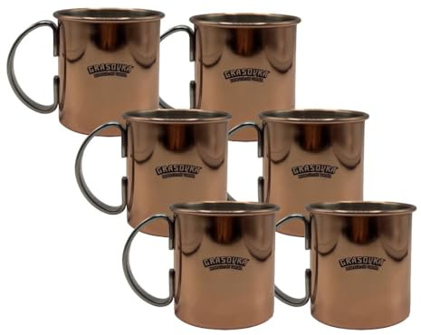 Generisch Grasovka Bisongrass Vodka Moscow Mule Becher 6er Set – kupferfarbene Cocktailbecher, nicht geeicht