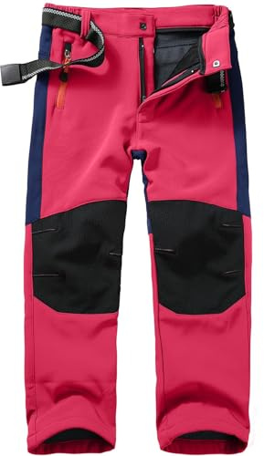 Pantalones de esquí softshell para niños, con forro, térmicos, para invierno, para senderismo, cargo para niños, pantalones de nieve, pantalones cálidos para el tiempo libre, rojo, 12-13 años